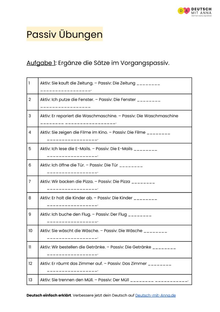 Passiv Englisch übungen Mit Lösungen Pdf Passiv Übungen • mit Lösungen (A1 - B2) + PDF