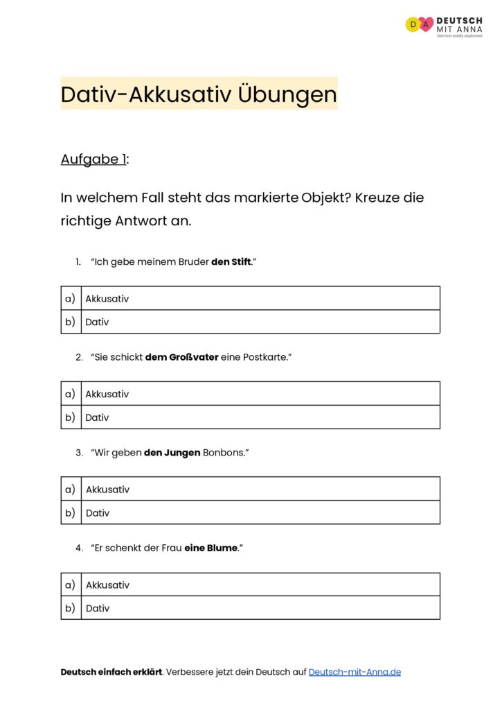 Artikel Akkusativ Dativ Akkusativ Dativ Exercices ZFVACM Artikel Akkusativ Dativ Akkusativ Dativ Exercices ZFVACM