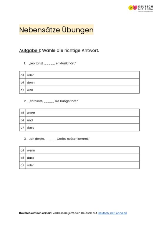 übungen Zu Haupt Und Nebensätzen Nebensätze Übungen mit Lösungen | PDF Download & Aufgaben