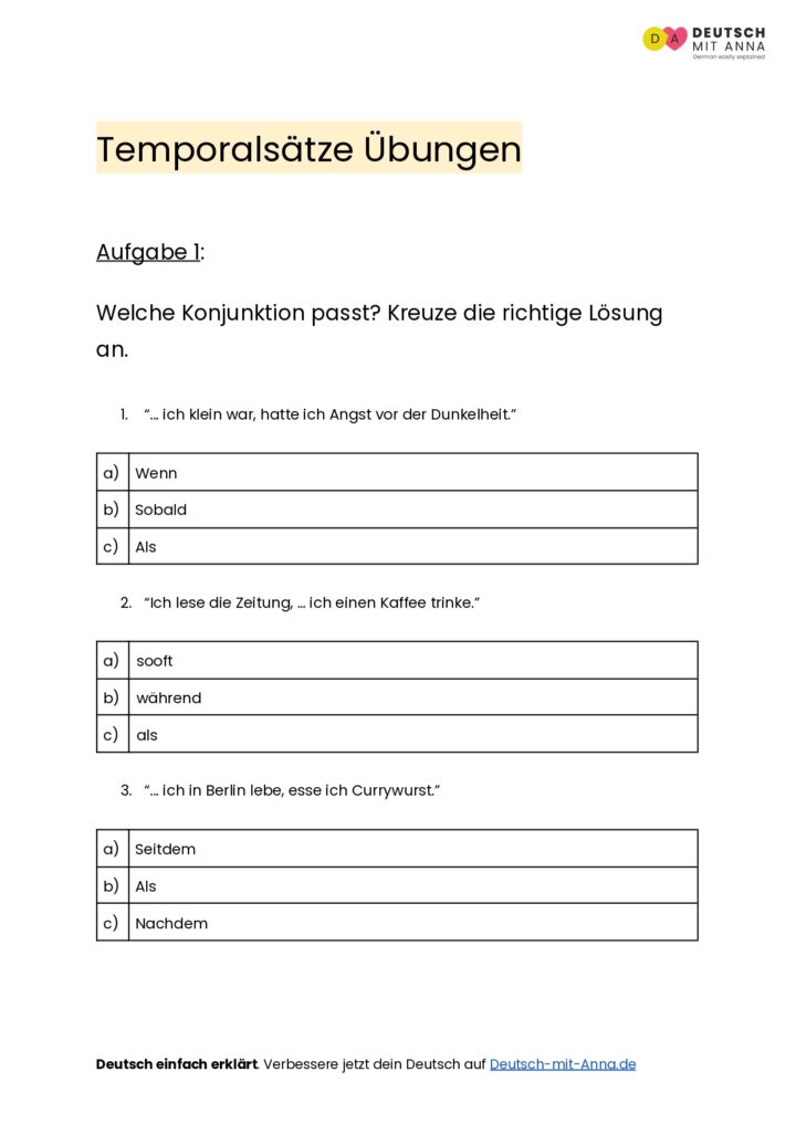 Temporalsätze Übungen • mit Lösungen (A1 - B2) + PDF