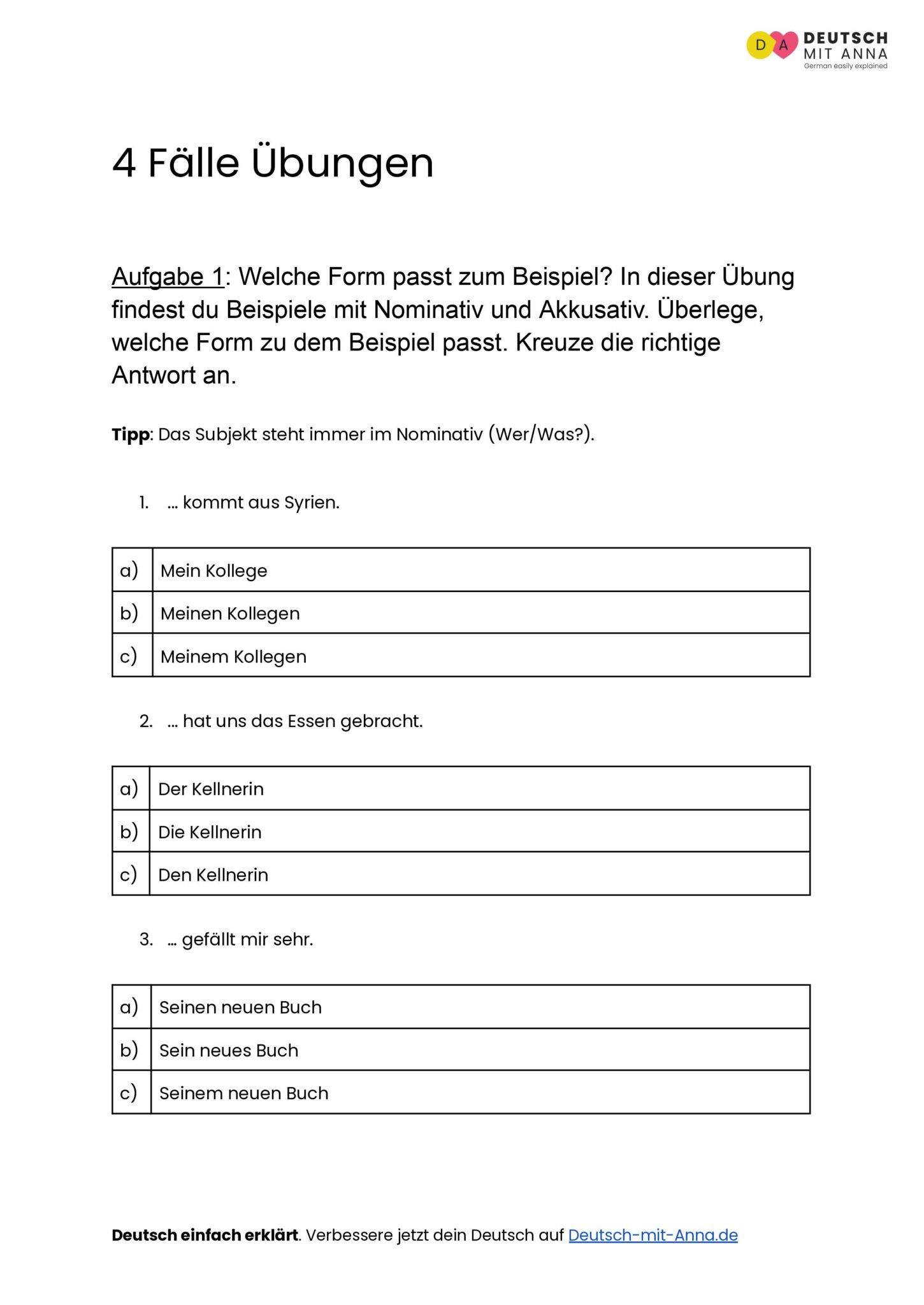 Die Vier Fälle übungen Mit Lösungen Pdf
