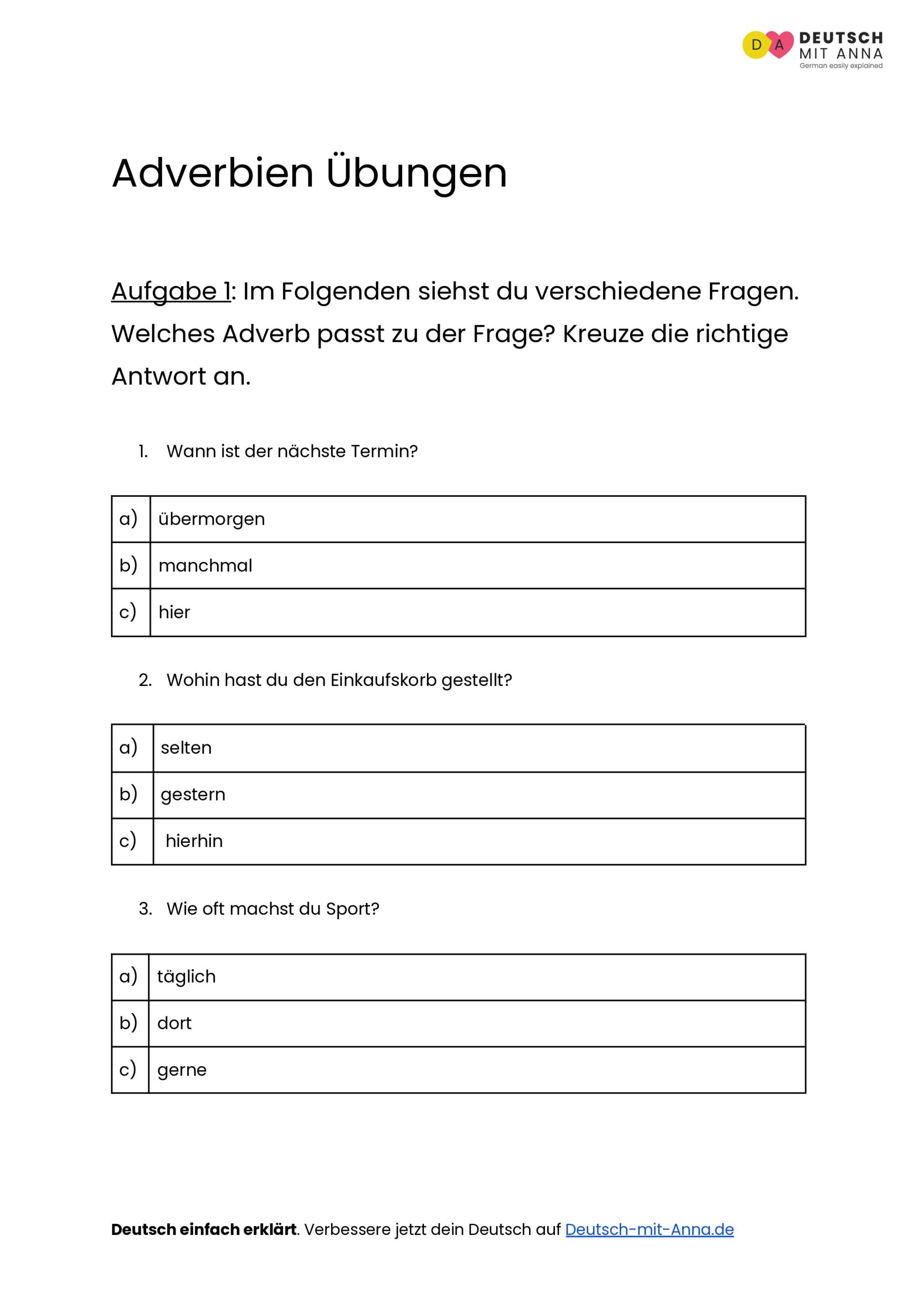 Adverb Und Präposition Arbeitsblatt – Adverbien Oder Präpositionen