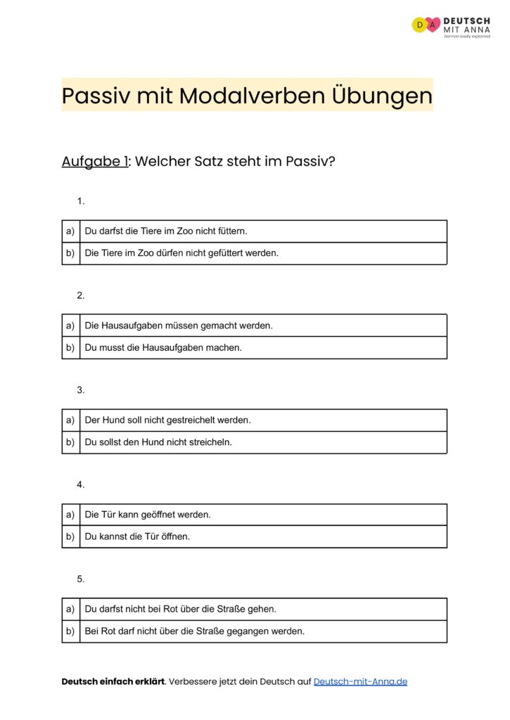 Passiv mit Modalverben Übungen • mit Lösungen (A1 - B2) + PDF